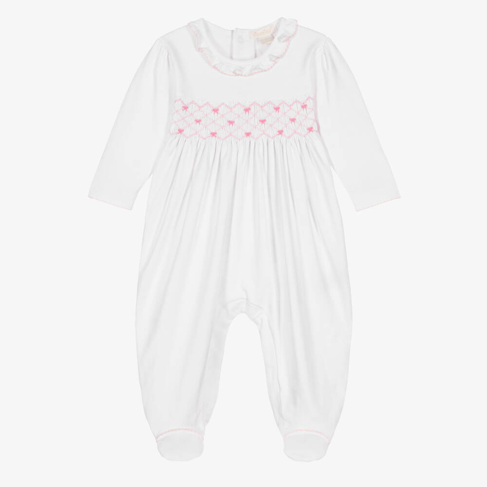 Kissy Kissy-Girls White Pima Cotton Hand-Smocked Babygrow | Childrensalon