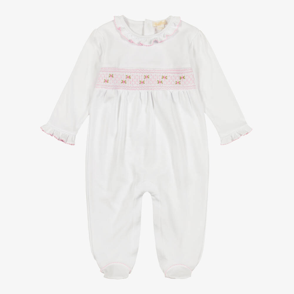 Kissy Kissy-Girls White Pima Cotton Hand-Smocked Babygrow | Childrensalon