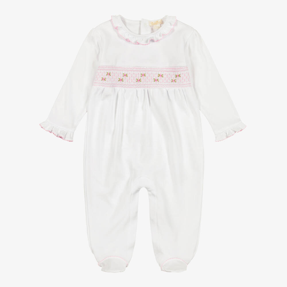 Kissy Kissy-Girls White Pima Cotton Hand-Smocked Babygrow | Childrensalon