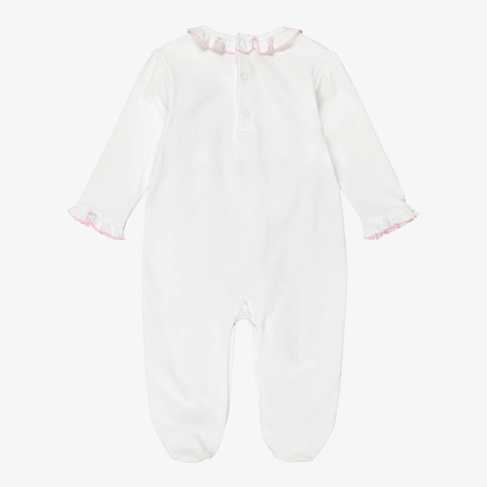 Kissy Kissy-Girls White Pima Cotton Hand-Smocked Babygrow | Childrensalon