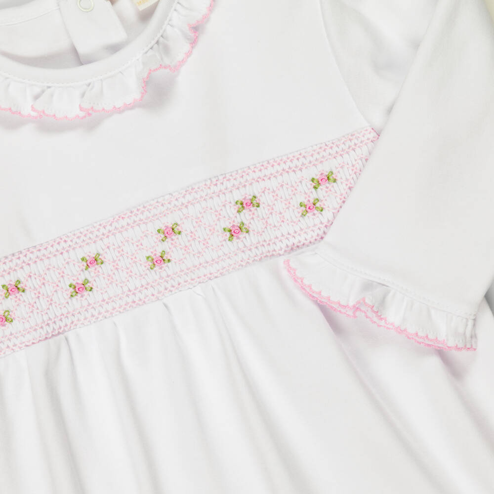 Kissy Kissy-Girls White Pima Cotton Hand-Smocked Babygrow | Childrensalon