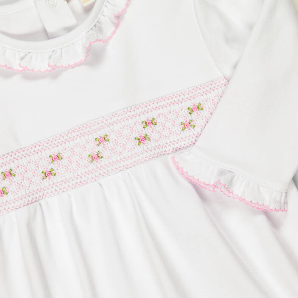 Kissy Kissy-Girls White Pima Cotton Hand-Smocked Babygrow | Childrensalon