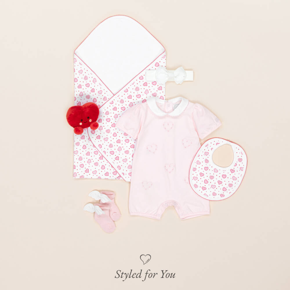 Kissy Kissy-Girls White Pima Cotton Heartfelt Hearts Bib | Childrensalon