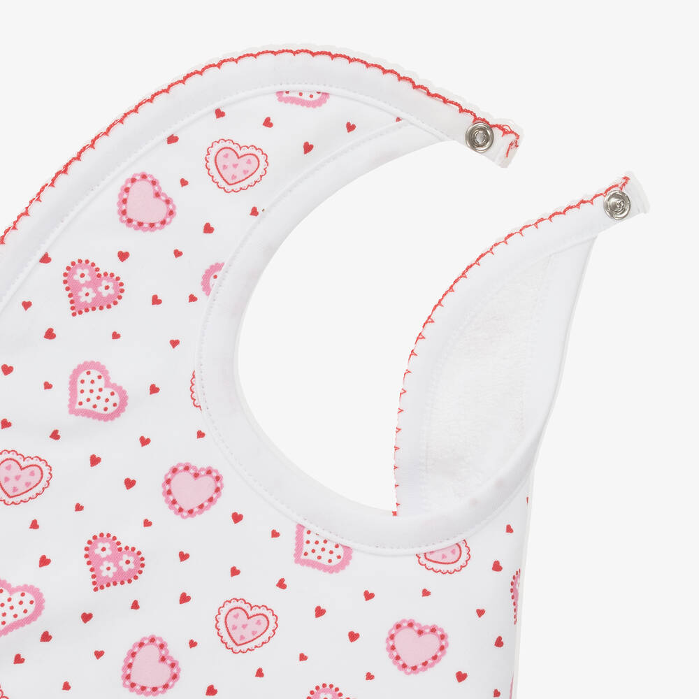 Kissy Kissy-Girls White Pima Cotton Heartfelt Hearts Bib | Childrensalon