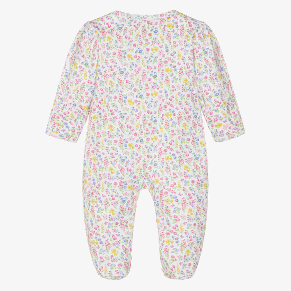 Kissy Kissy-Girls White Pima Cotton Pastel Gardens Babygrow | Childrensalon