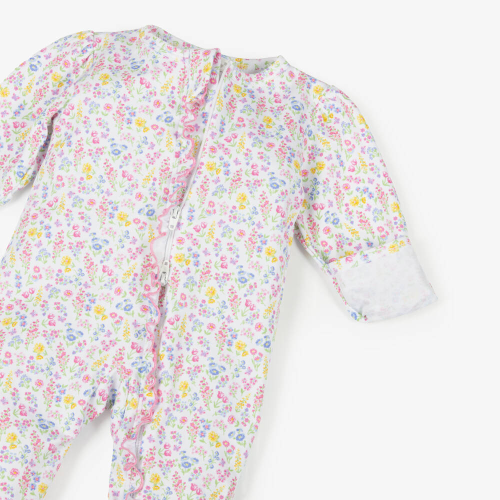 Kissy Kissy-Girls White Pima Cotton Pastel Gardens Babygrow | Childrensalon