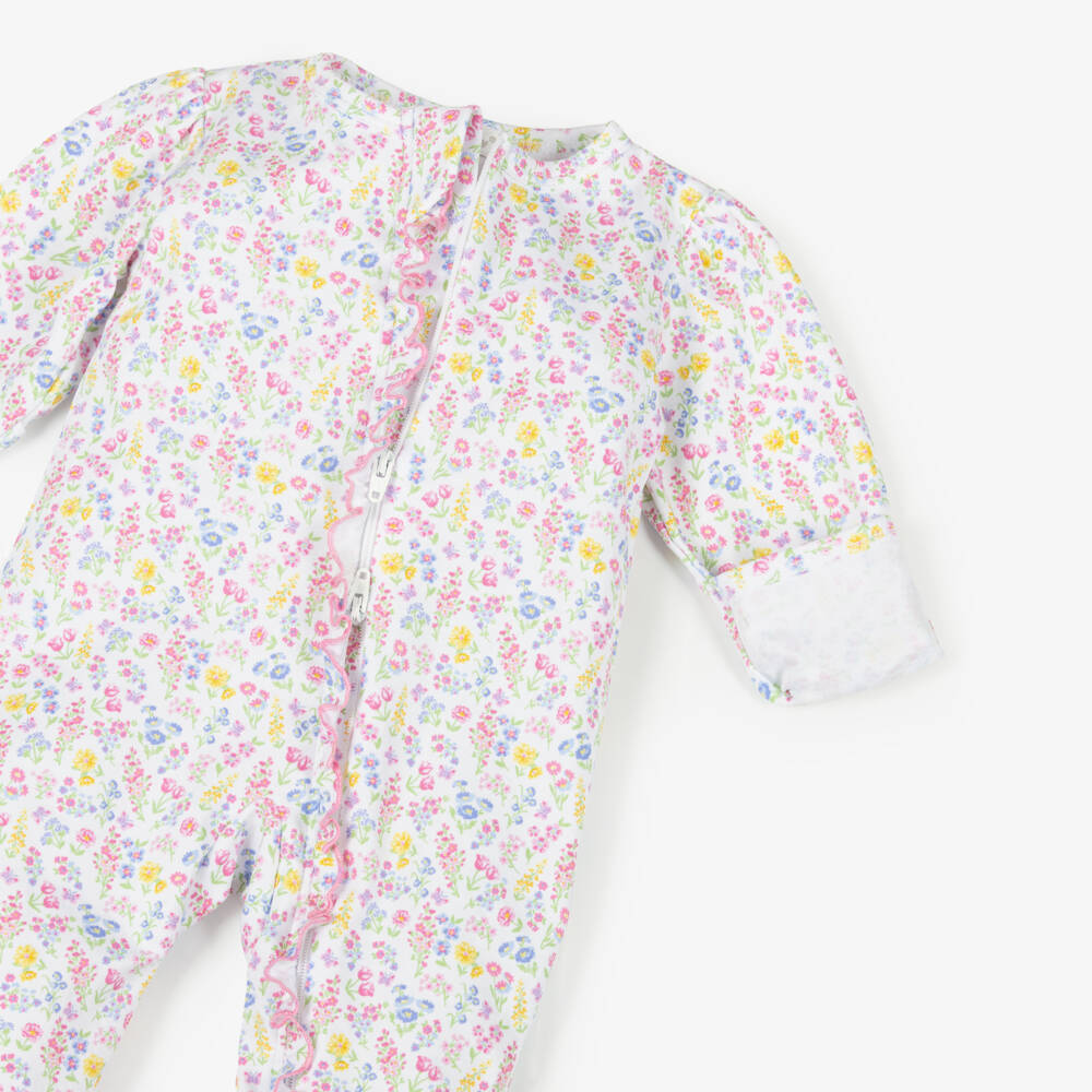 Kissy Kissy-Комбинезон белый из пима хлопка с пастельными садами для девочек | Childrensalon