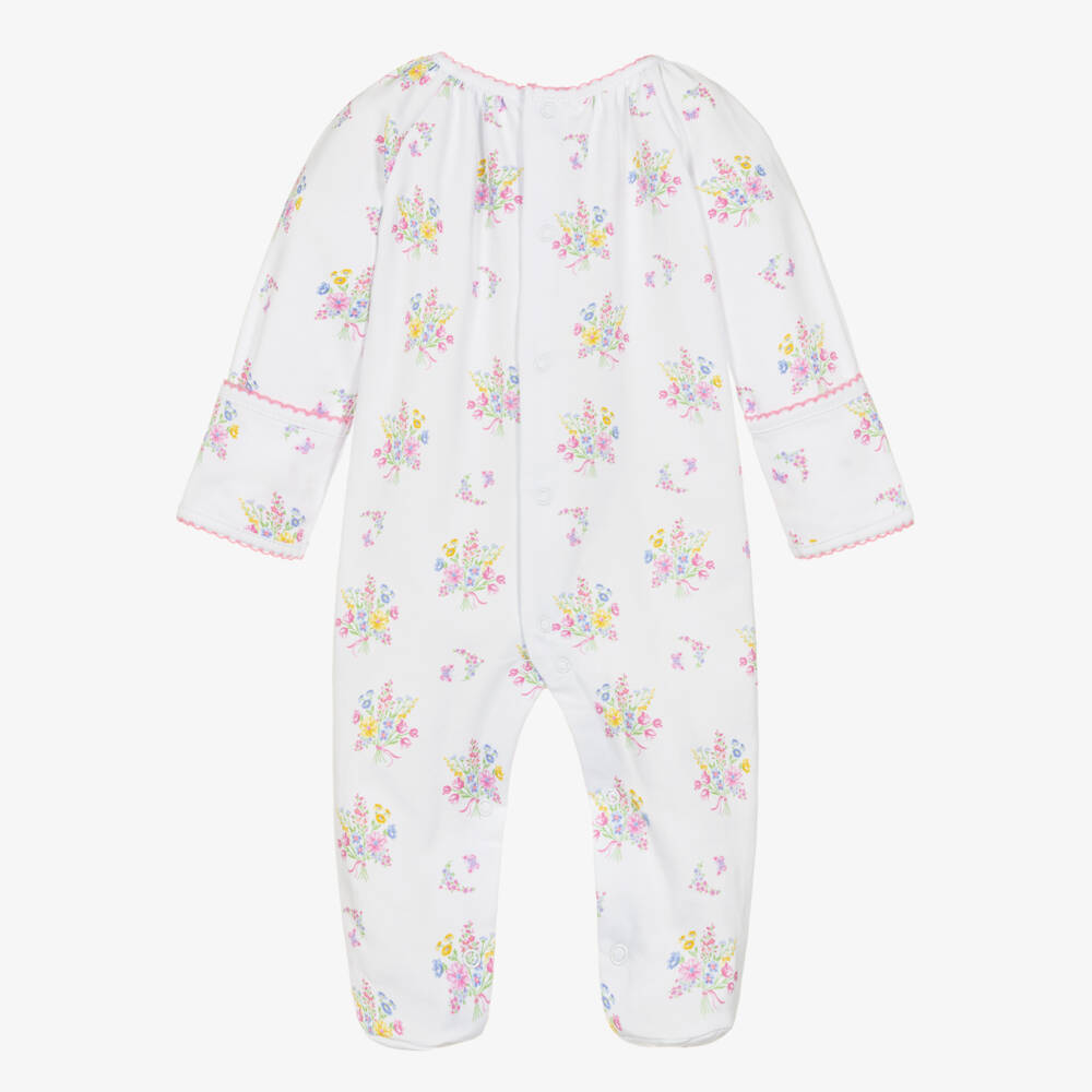 Kissy Kissy-Girls White Pima Cotton Pastel Gardens Smocked Babygrow | Childrensalon