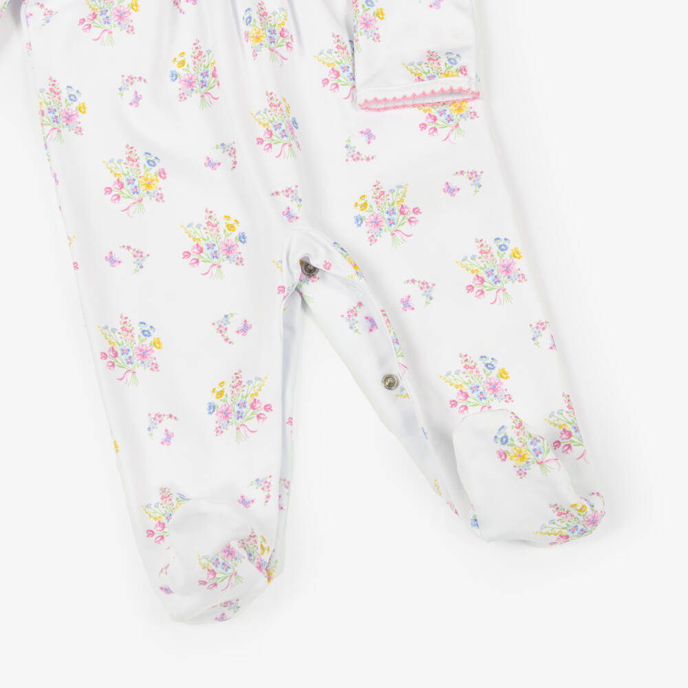 Kissy Kissy-Girls White Pima Cotton Pastel Gardens Smocked Babygrow | Childrensalon