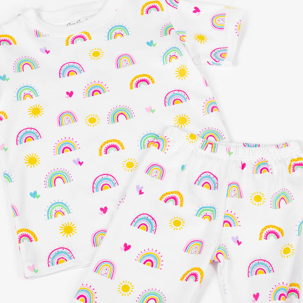 Kissy Kissy-Girls White Pima Cotton Rainbow Sunshine Pyjamas | Childrensalon
