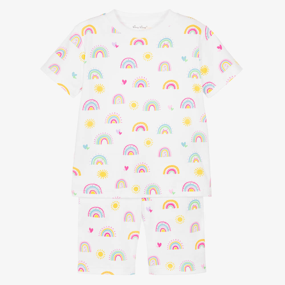 Kissy Kissy-Girls White Pima Cotton Rainbow Sunshine Pyjamas | Childrensalon