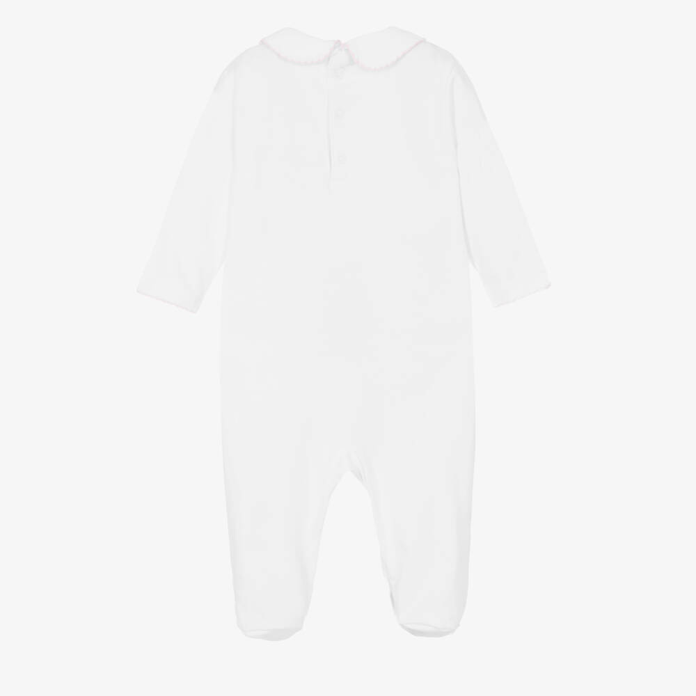 Kissy Kissy-Girls White Pima Cotton Smocked Babygrow | Childrensalon