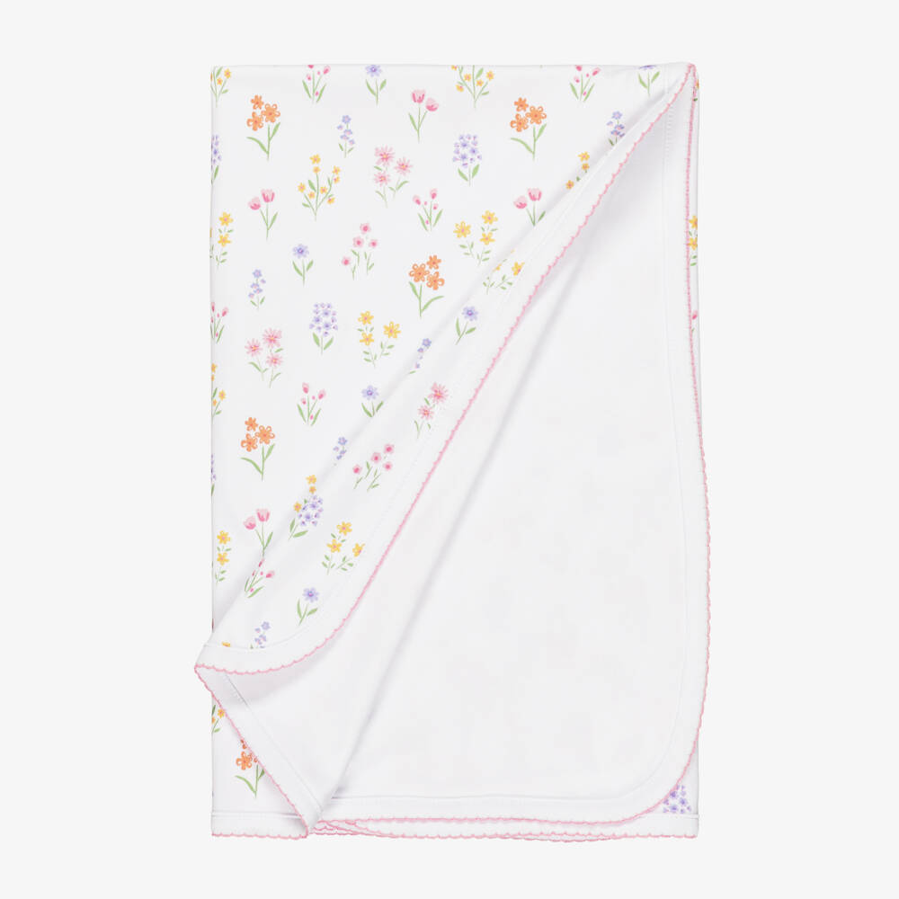 Kissy Kissy-Girls White Pima Cotton Summer Wildflowers Blanket (73cm) | Childrensalon