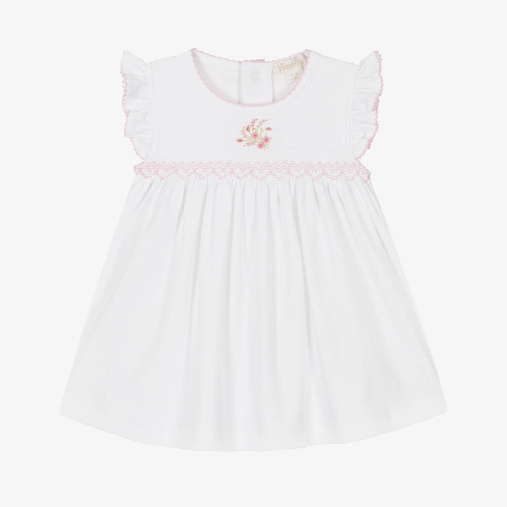 Kissy Kissy-Girls White Pima Cotton Victorian Roses Dress | Childrensalon