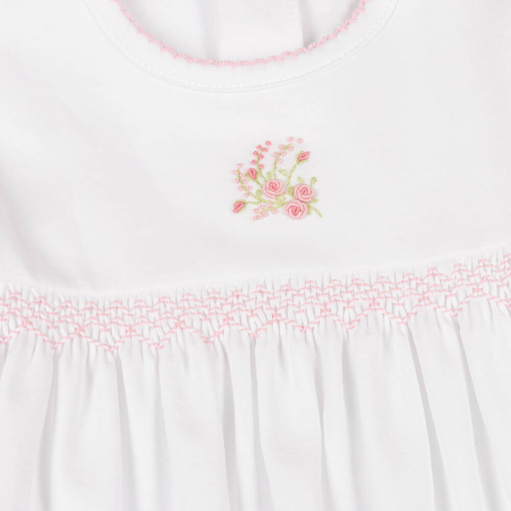 Kissy Kissy-Girls White Pima Cotton Victorian Roses Smocked Day Gown | Childrensalon