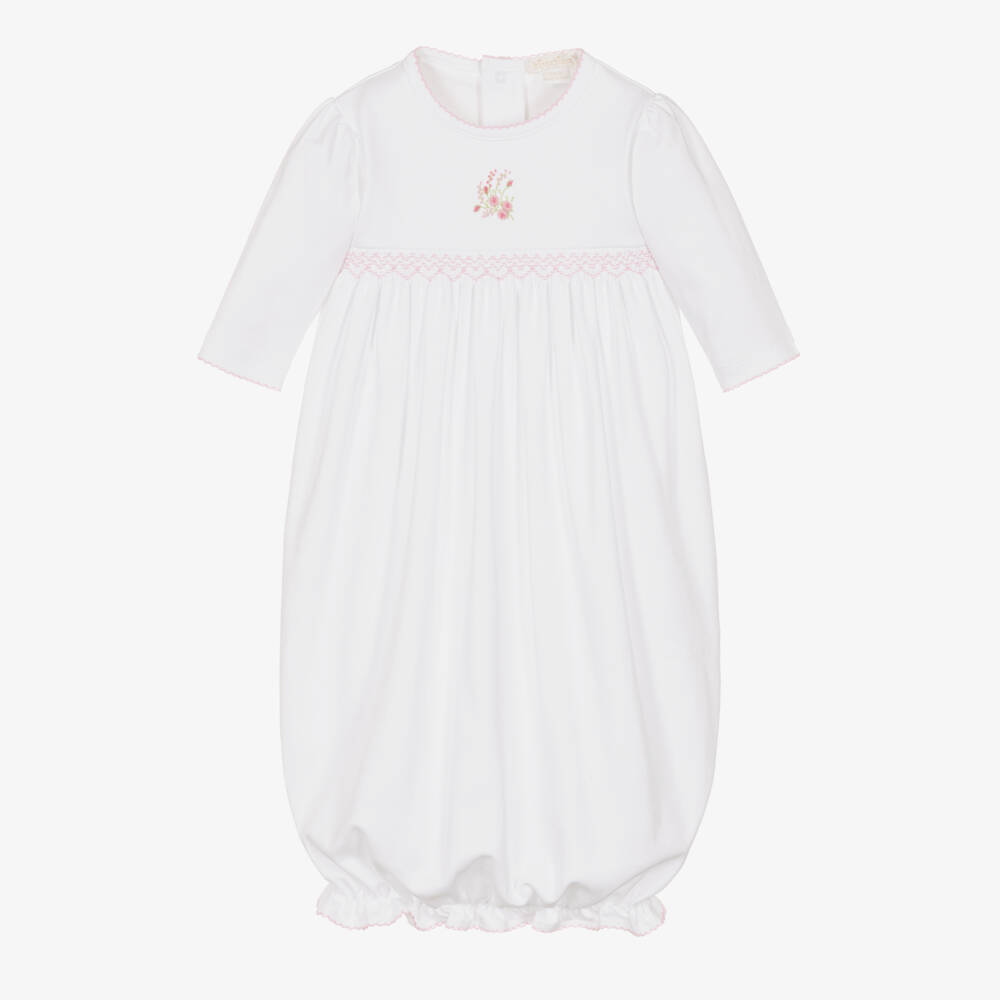 Kissy Kissy-Girls White Pima Cotton Victorian Roses Smocked Day Gown | Childrensalon