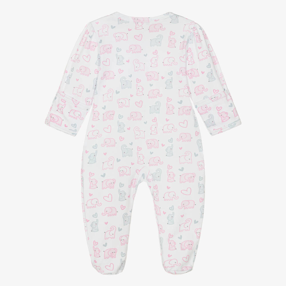 Kissy Kissy-Girls White & Pink Baby Elephant Hearts Pima Cotton Babygrow | Childrensalon