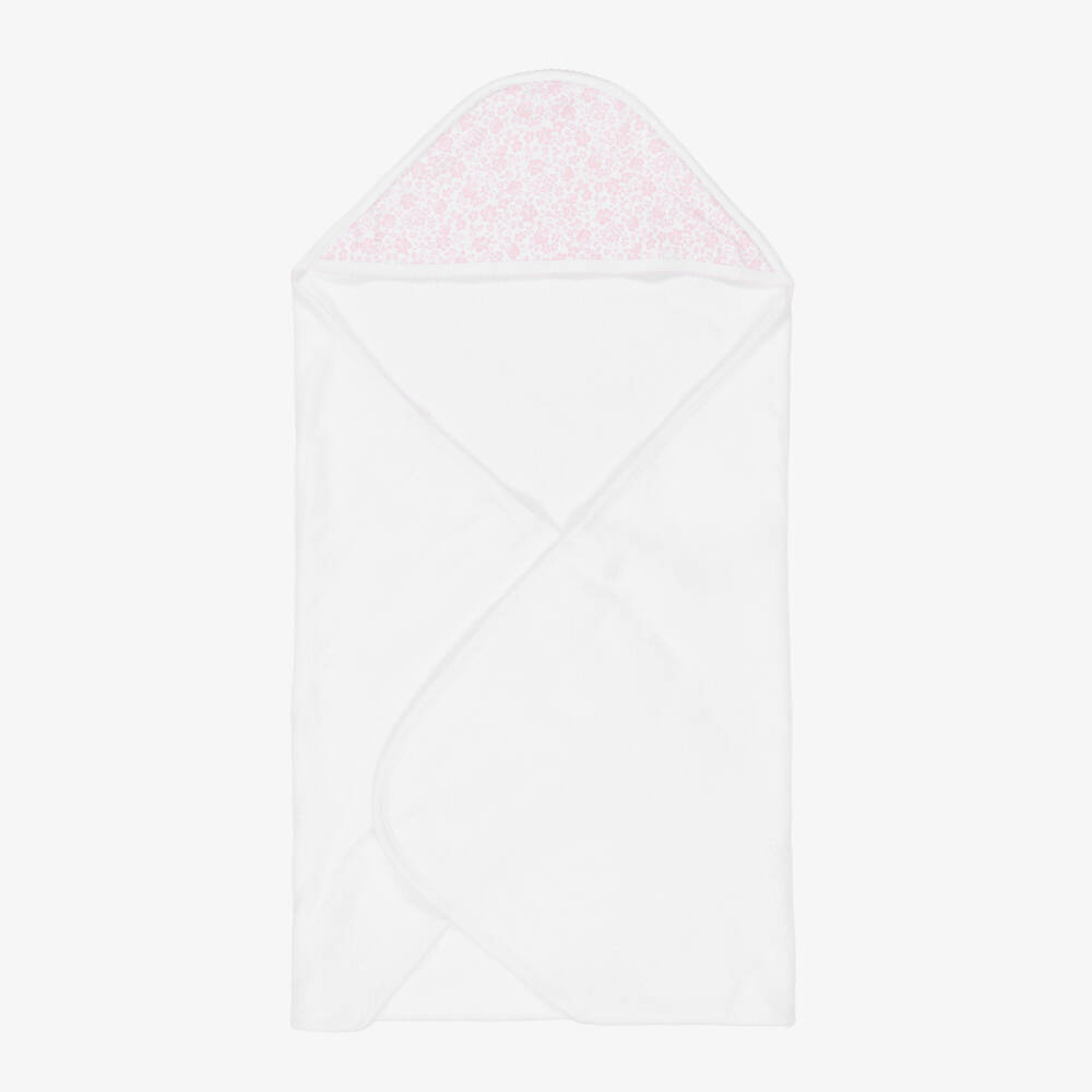 Kissy Kissy-Girls White & Pink Country Gardens Hooded Towel & Mitt Set | Childrensalon