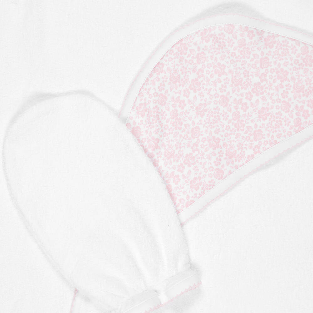 Kissy Kissy-Girls White & Pink Country Gardens Hooded Towel & Mitt Set | Childrensalon