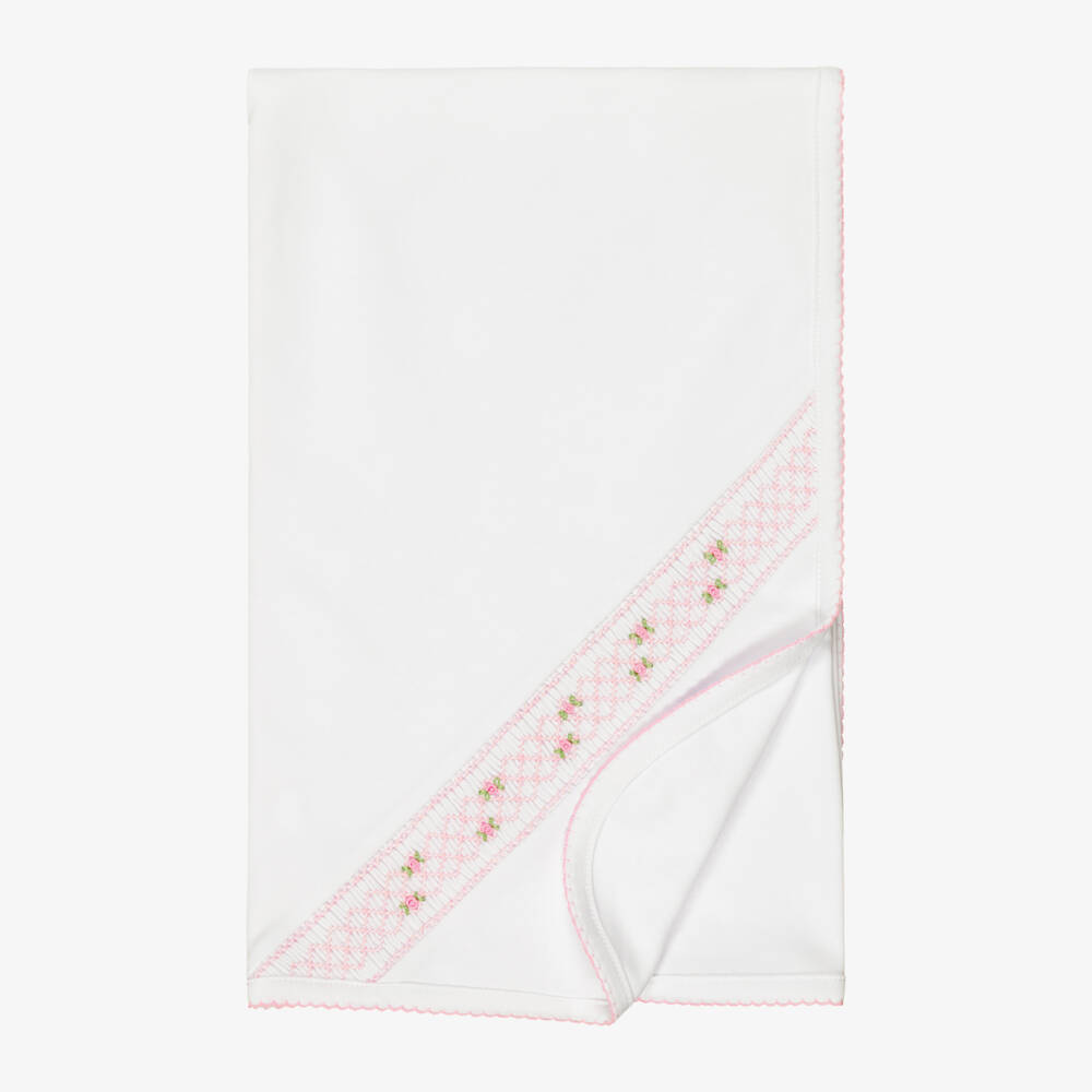 Kissy Kissy-Girls White & Pink Fall Blooms Pima Cotton Blanket (73cm) | Childrensalon