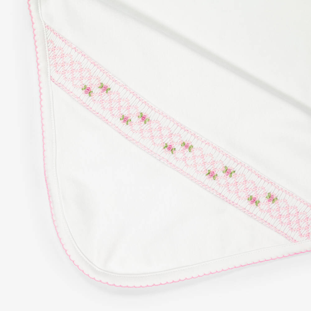 Kissy Kissy-بطانية قطن بيما لون أبيض وزهري للبنات (73 سم) | Childrensalon