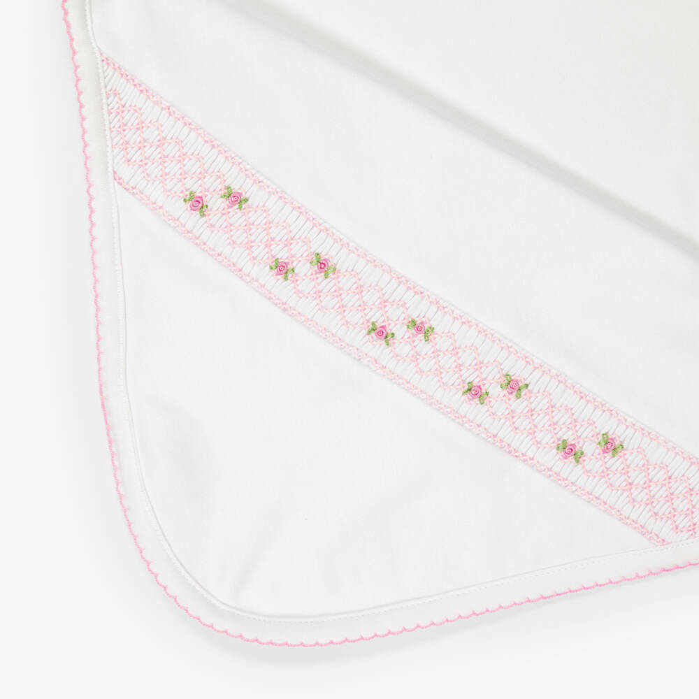Kissy Kissy-Girls White & Pink Fall Blooms Pima Cotton Blanket (73cm) | Childrensalon