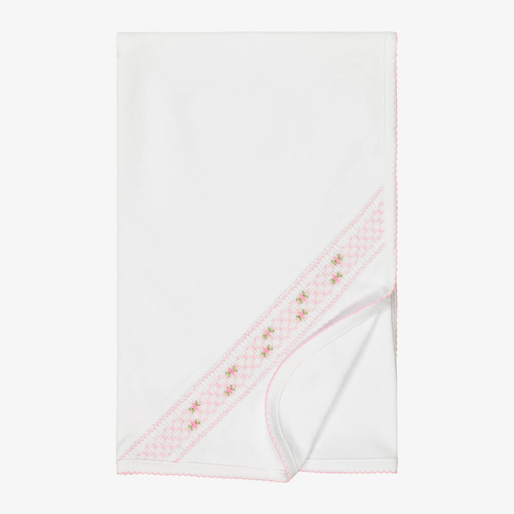 Kissy Kissy-Girls White & Pink Fall Blooms Pima Cotton Blanket (73cm) | Childrensalon