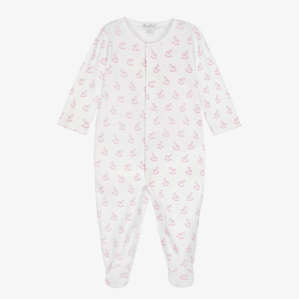 Kissy Kissy-Girls White & Pink Gingham Rockers Cotton Babygrow | Childrensalon