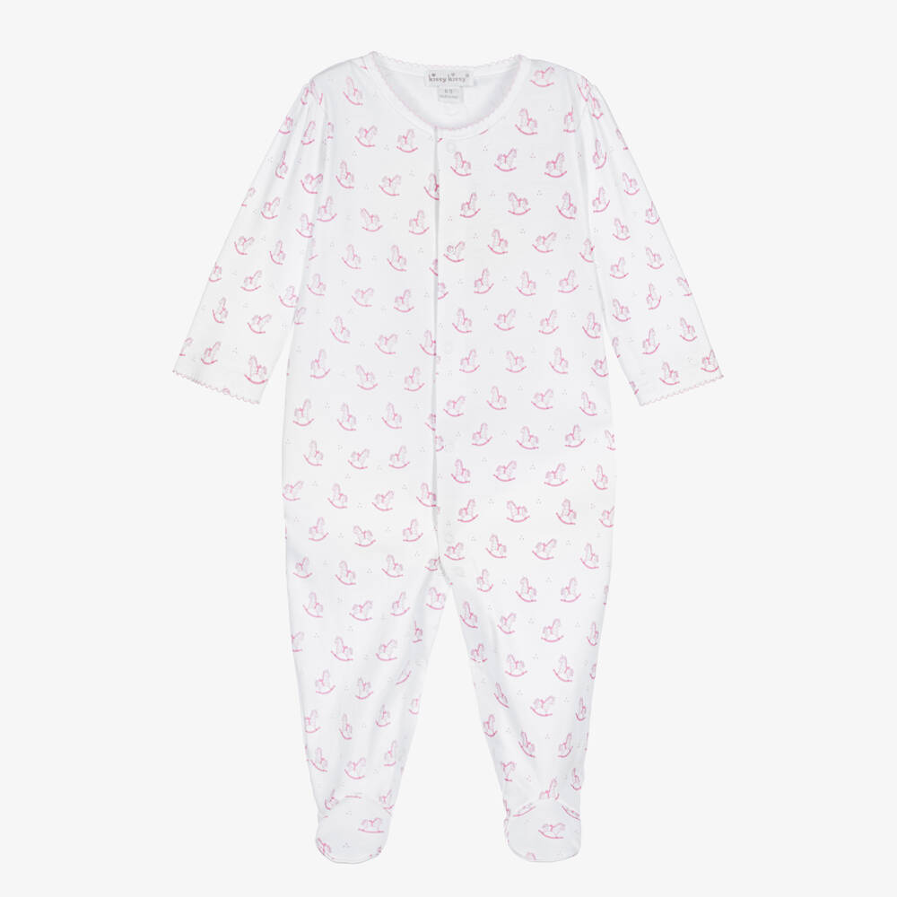 Kissy Kissy-Girls White & Pink Gingham Rockers Cotton Babygrow | Childrensalon