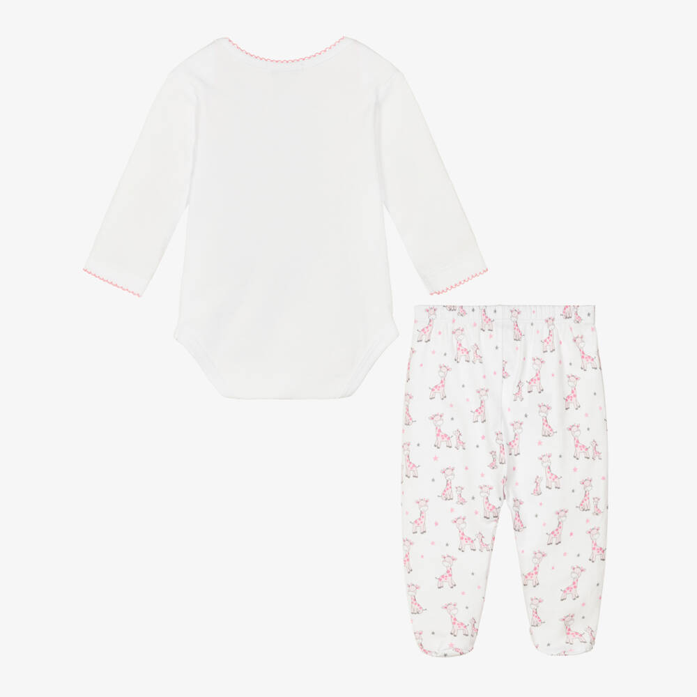 Kissy Kissy-Girls White & Pink Just Giraffes Cotton Babysuit Set | Childrensalon