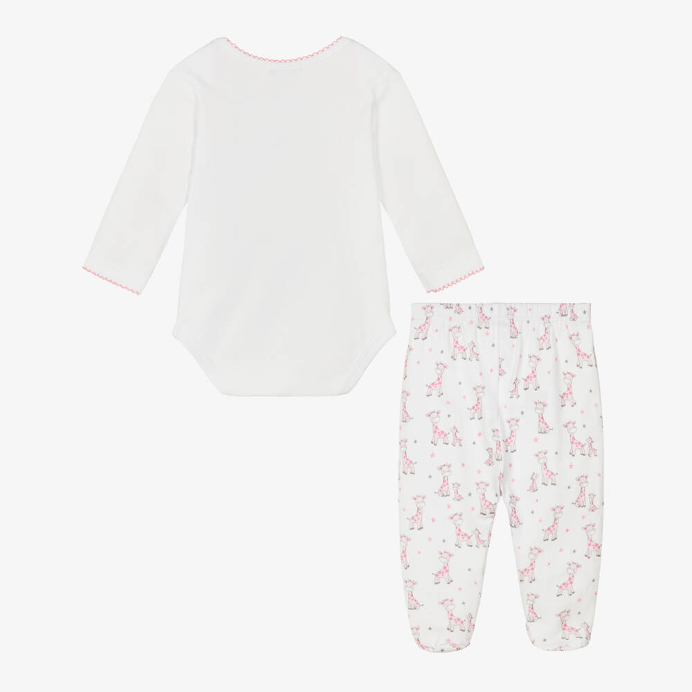 Kissy Kissy-Girls White & Pink Just Giraffes Cotton Babysuit Set | Childrensalon