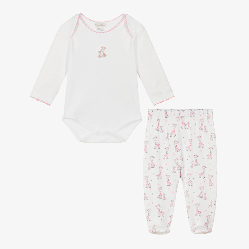 Kissy Kissy-Girls White & Pink Just Giraffes Cotton Babysuit Set | Childrensalon