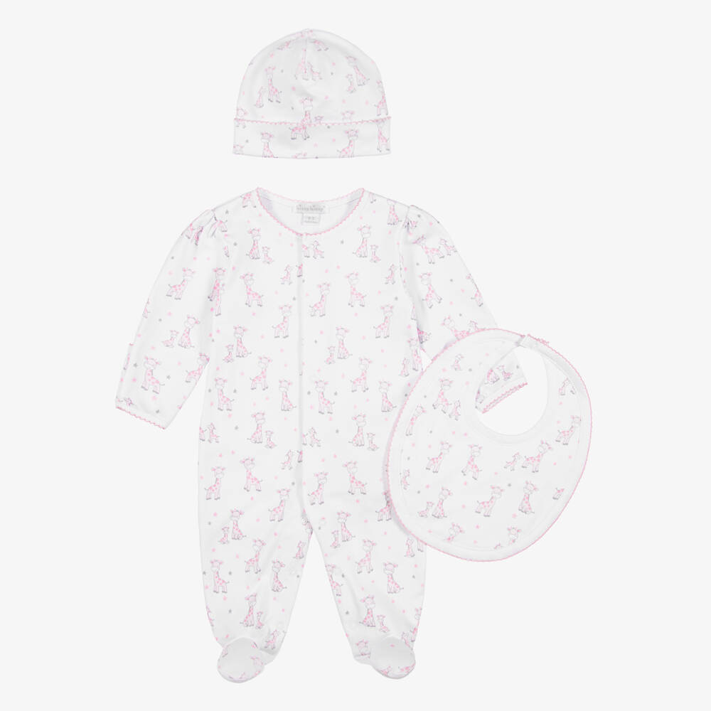 Kissy Kissy-Girls White & Pink Just Giraffes Pima Cotton Babysuit Set | Childrensalon