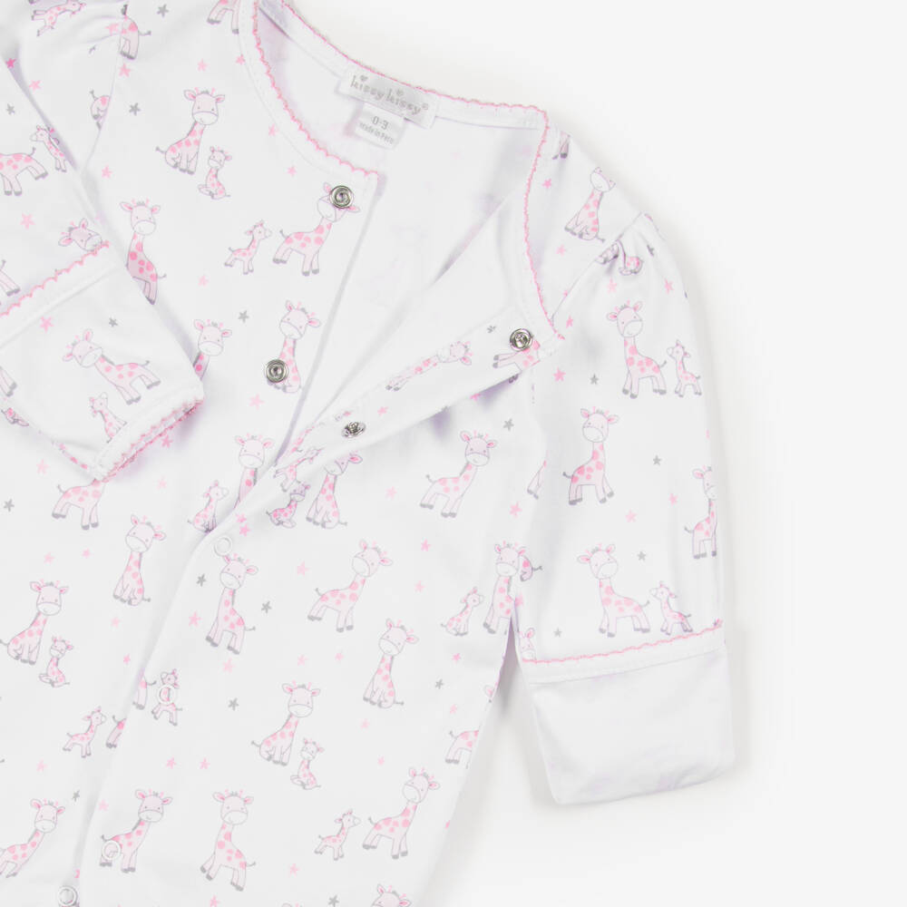 Kissy Kissy-Girls White & Pink Just Giraffes Pima Cotton Babysuit Set | Childrensalon