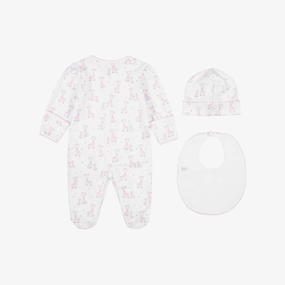 Kissy Kissy-Girls White & Pink Just Giraffes Pima Cotton Babysuit Set | Childrensalon