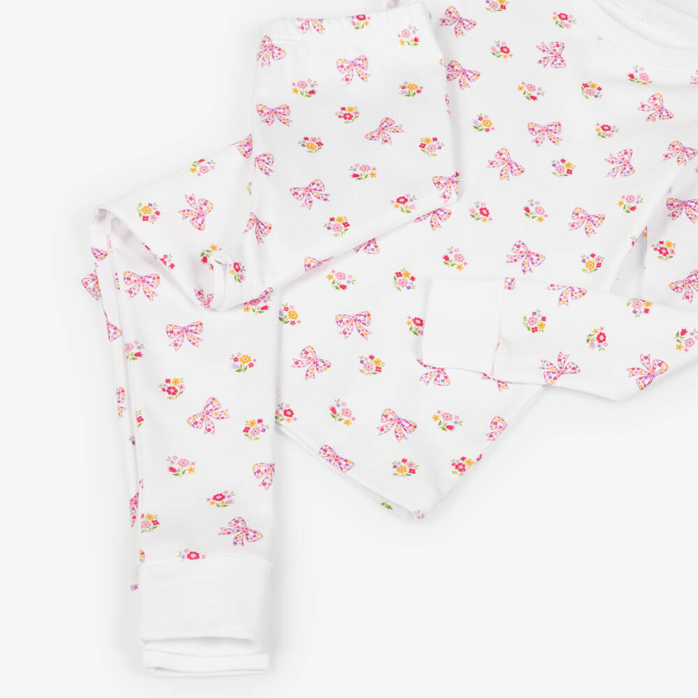 Kissy Kissy-Girls White & Pink Pima Cotton Blossoming Bows Pyjamas | Childrensalon