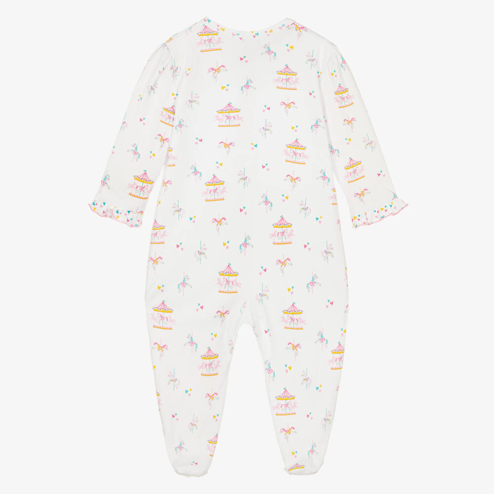 Kissy Kissy-Girls White & Pink Pima Cotton Carousel Magic Babygrow | Childrensalon