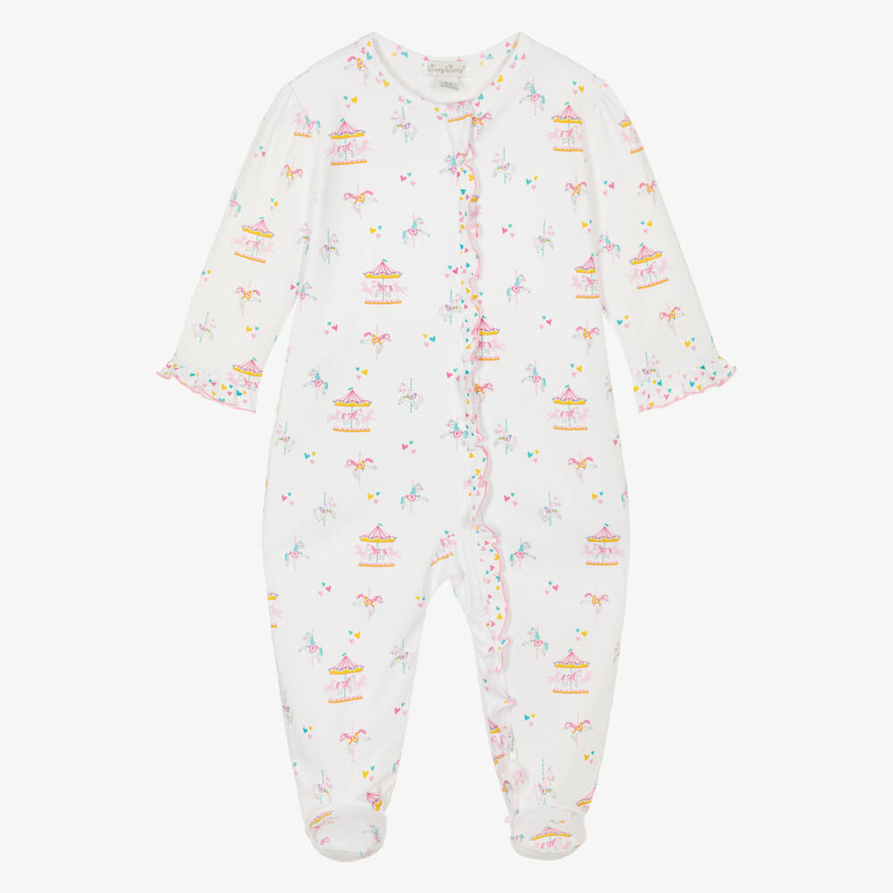 Kissy Kissy-Girls White & Pink Pima Cotton Carousel Magic Babygrow | Childrensalon