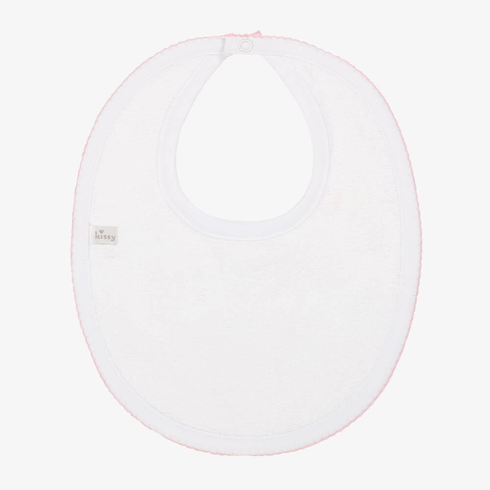 Kissy Kissy-Girls White & Pink Pima Cotton Cheerful Good Night Bib | Childrensalon