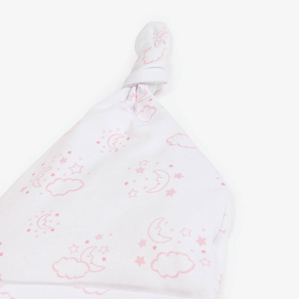 Kissy Kissy-Girls White & Pink Pima Cotton Cheerful Good Night Hat | Childrensalon