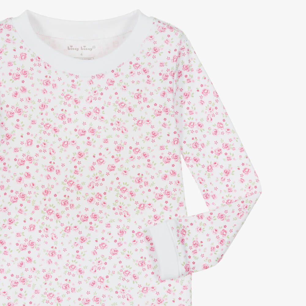 Kissy Kissy-Girls White & Pink Pima Cotton Cottage Roses Pyjamas | Childrensalon