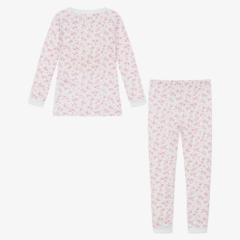 Kissy Kissy-Girls White & Pink Pima Cotton Cottage Roses Pyjamas | Childrensalon
