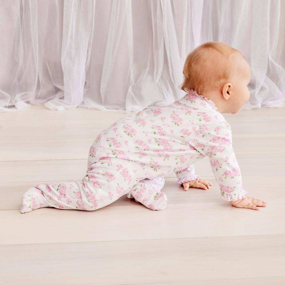 Kissy Kissy- Комбинезон бело-розовый из хлопка пима с цветами Lilac Love для девочек | Childrensalon