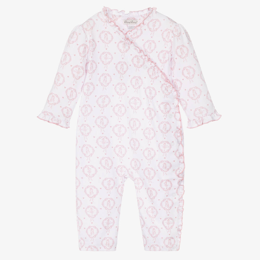 Kissy Kissy-Girls White & Pink Pima Cotton Petite Pirouettes Romper | Childrensalon