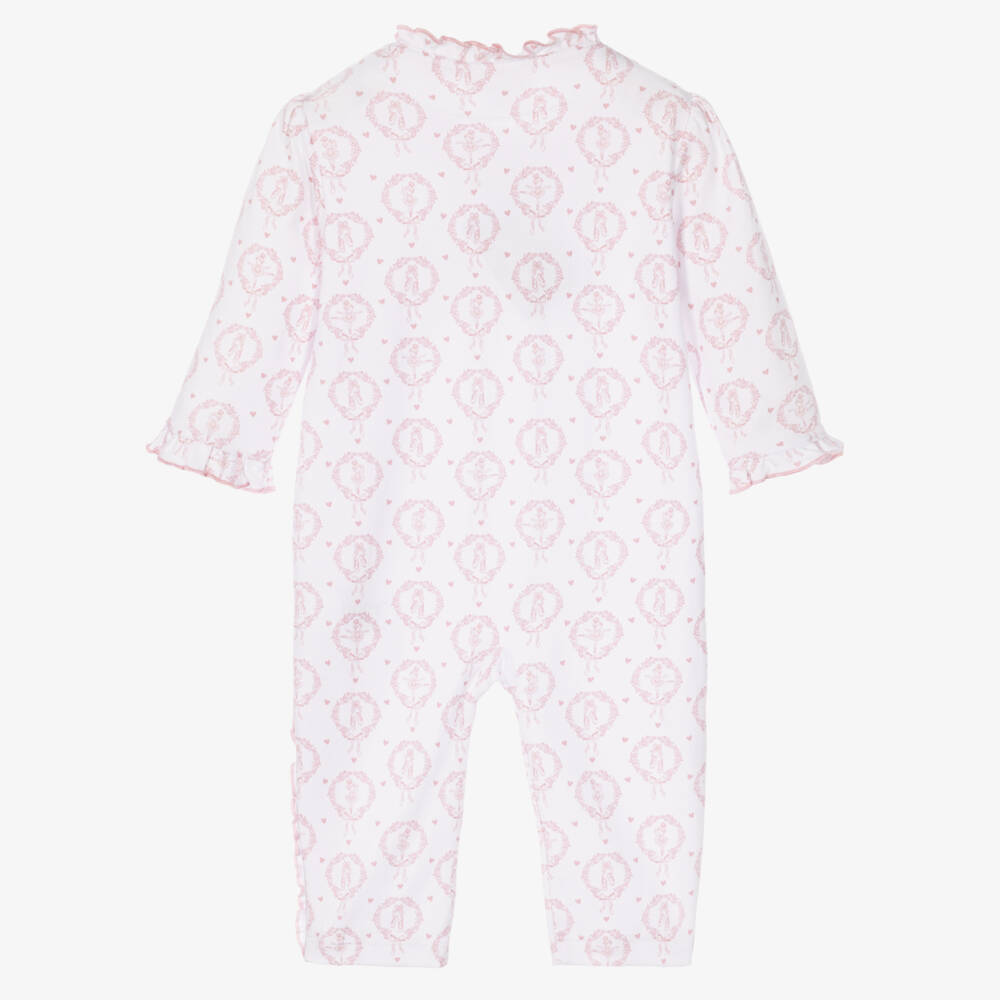 Kissy Kissy-Girls White & Pink Pima Cotton Petite Pirouettes Romper | Childrensalon