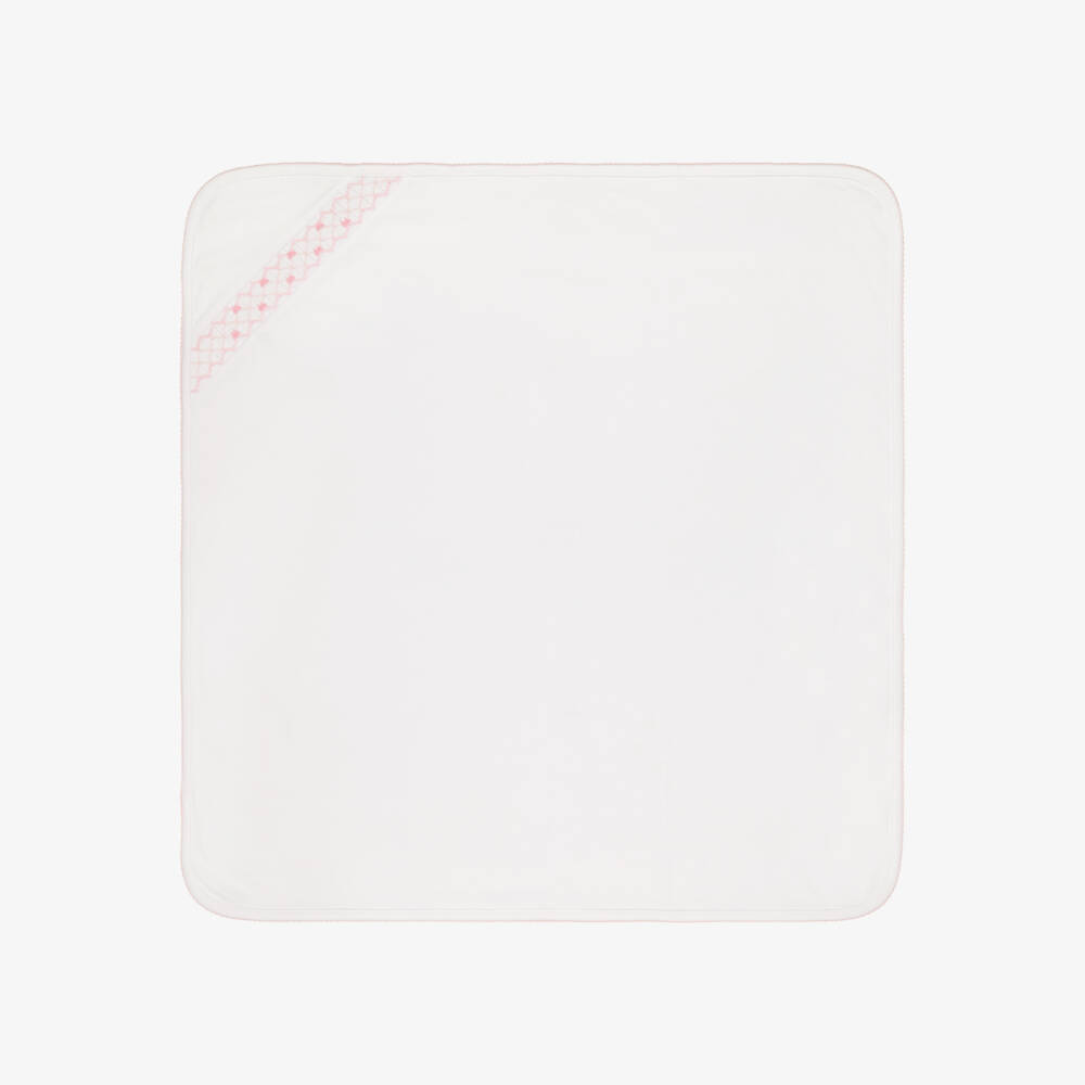 Kissy Kissy-Girls White & Pink Pima Cotton Summer Bows Blanket (73cm) | Childrensalon