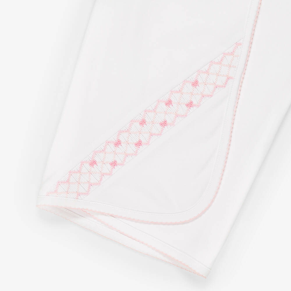 Kissy Kissy-Girls White & Pink Pima Cotton Summer Bows Blanket (73cm) | Childrensalon