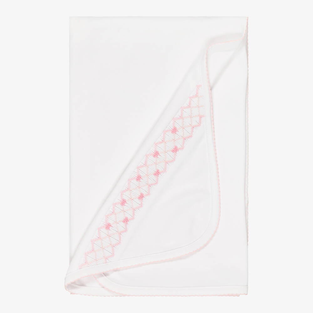 Kissy Kissy-Girls White & Pink Pima Cotton Summer Bows Blanket (73cm) | Childrensalon