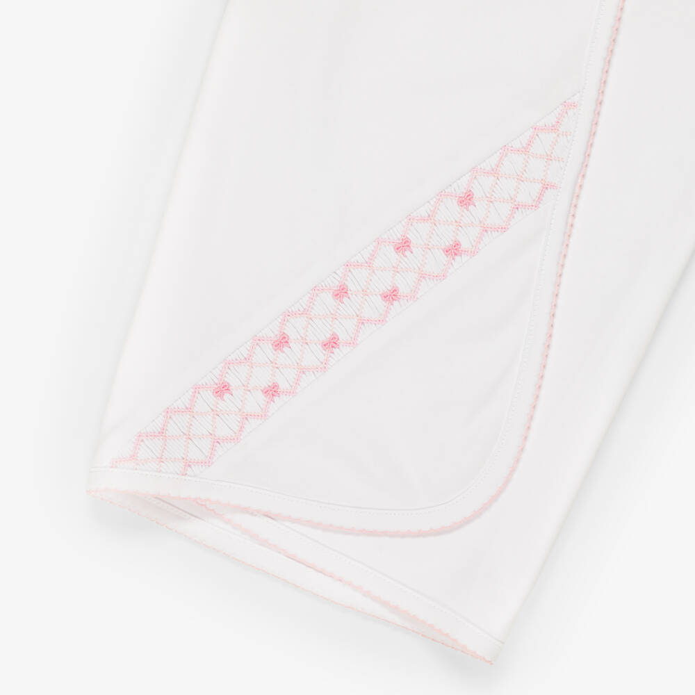 Kissy Kissy-Girls White & Pink Pima Cotton Summer Bows Blanket (73cm) | Childrensalon