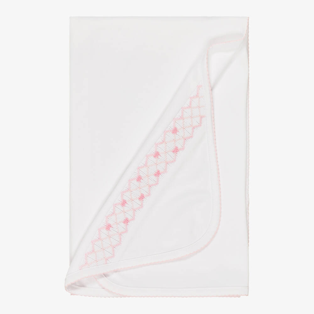 Kissy Kissy-Girls White & Pink Pima Cotton Summer Bows Blanket (73cm) | Childrensalon